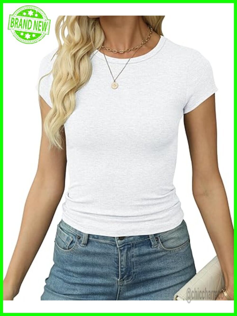 Ribbed Knit Fitted Crop T-Shirt Short Sleeve Crewneck Casual Basic Top